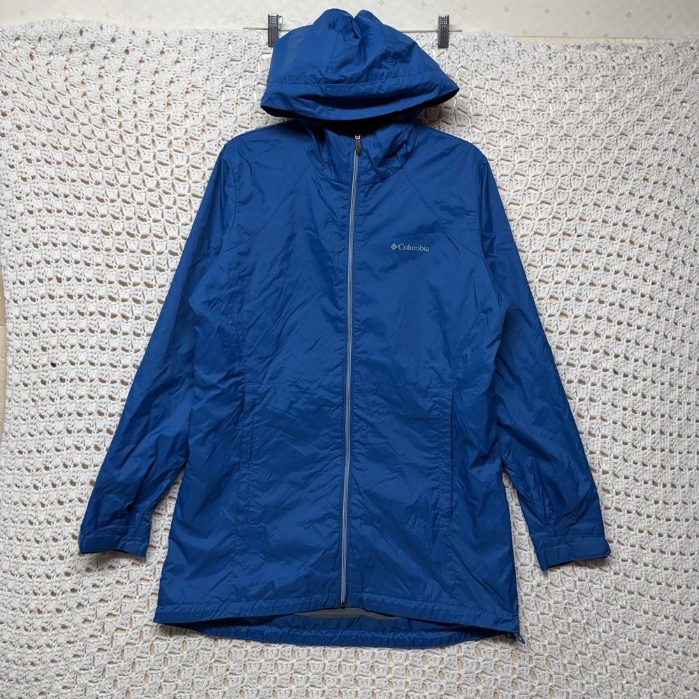 Columbia Jacket Women's L Blue Switchback Hooded Windbreaker Rain Coat Full Zip
